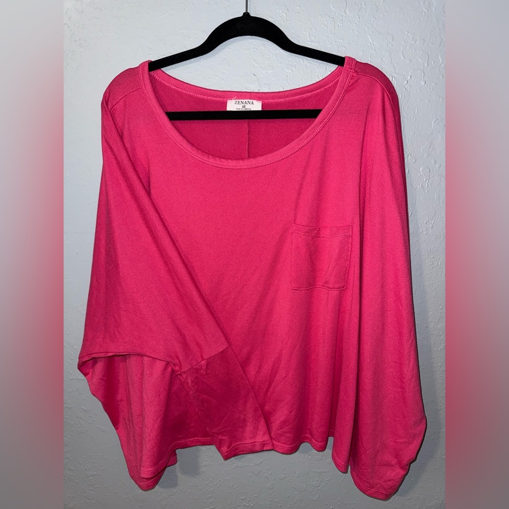 Zenana Outfitters Bright Hot Pink Scoop Neck Long Sleeve Top